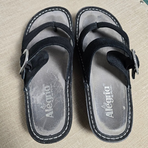 Alegria PG Lite Womens Size 37 US 7 Slide Sandals Adjustable Buckle Black Thong - Picture 7 of 10